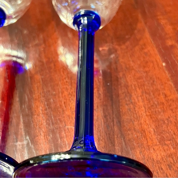 Crystal Champagne Flutes Blue Paneled Stem Set Of 2 VTG Glass Stemware Barware - Picture 9 of 10